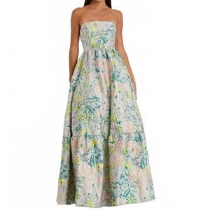 NEW IEENA FOR MAC DUGGAL floral strapless brocade a-line gown in pastel multi
